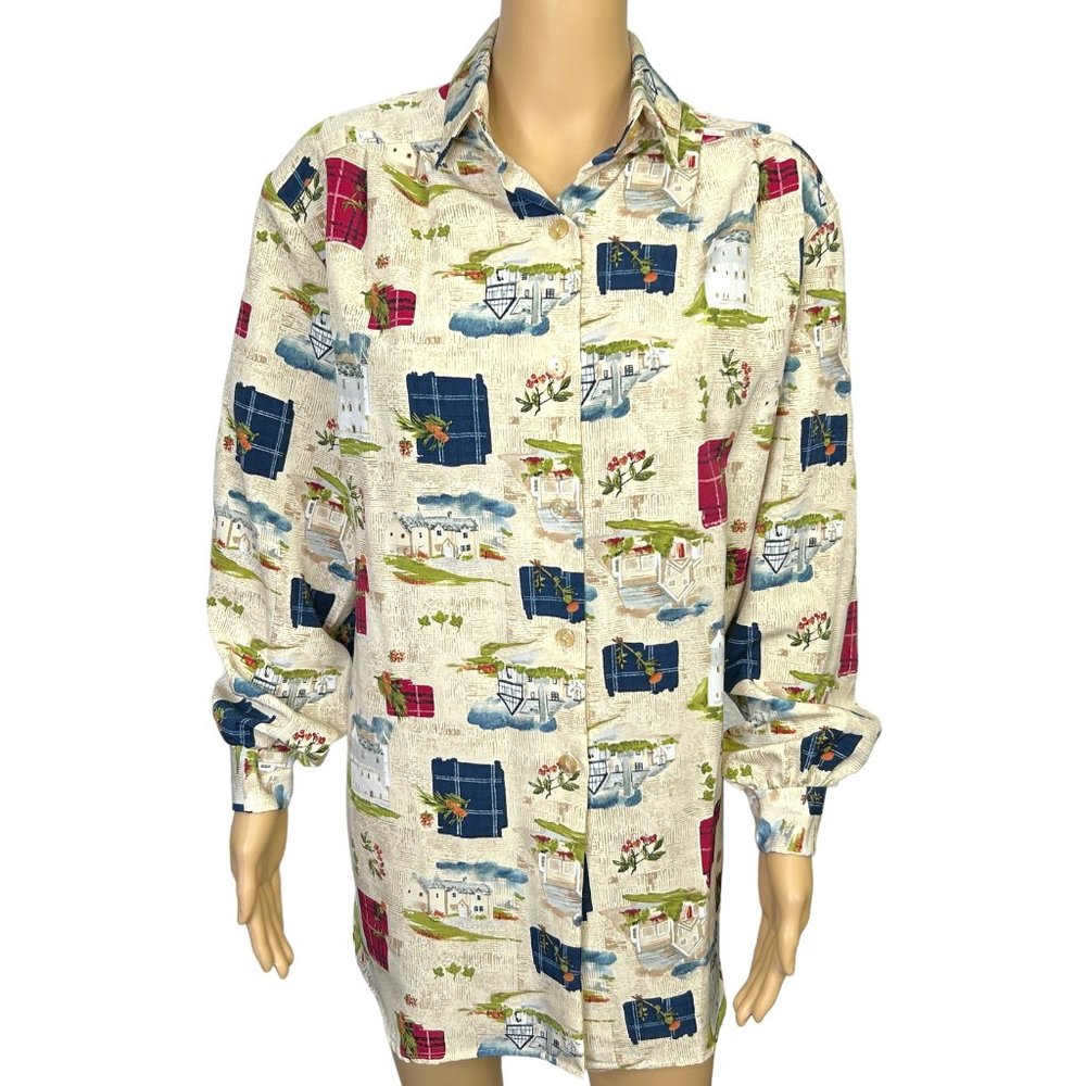 Maggie Sweet Womens M Button Up Long Sleeve Blouse Shirt American Folklore Theme